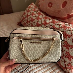 Michael Kors Beige and Pink Crossbody Bag
